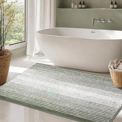 BSICPRO Large Chenille Bathroom Rugs, 24x43 Striped Bath Mat, Greyish Green