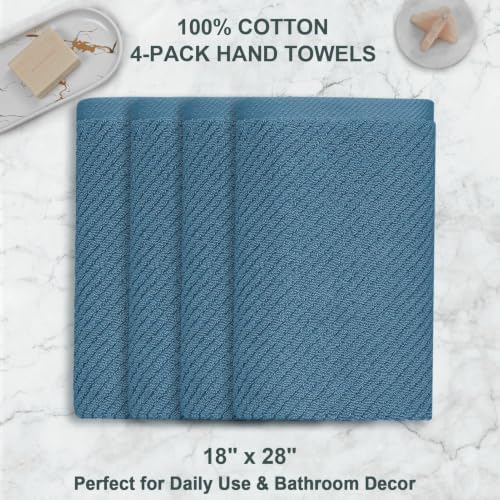 VOOVA & MOVAS Hand Towels 4PC, 100% Cotton, 18x28 in, Dark Blue