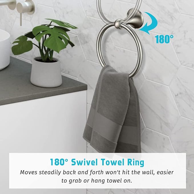8 Piece Bathroom Accessory Set(Adjustable Towel Bar, Towel Ring, Toilet Paper Holder,Towel Hook), Wall Mounted Bathroom Hardware Accessories Set,Brushed Nickel