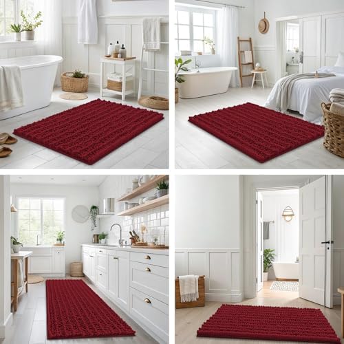 Smiry Bathroom Rugs 47X24, Extra Soft Rubber Backing Chenille Bath Mats