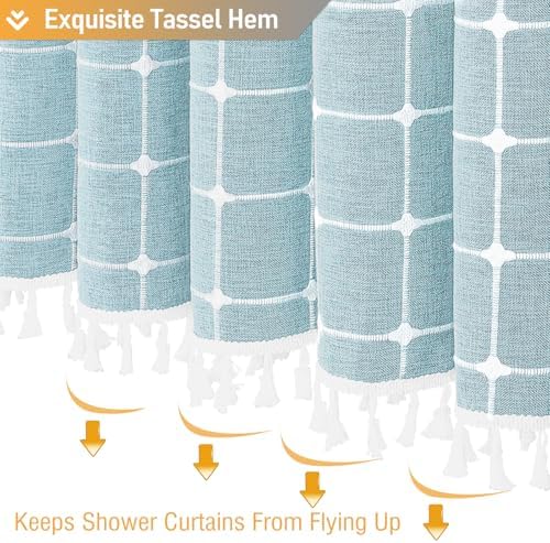 BTTN Fog Blue Boho Farmhouse Linen Heavy Duty Shower Curtain Set, 72x72