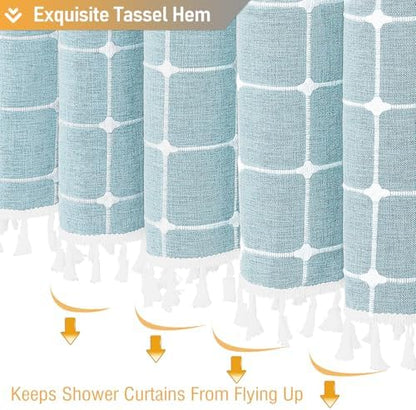 BTTN Fog Blue Boho Farmhouse Linen Heavy Duty Shower Curtain Set, 72x72