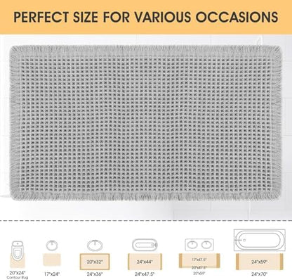 IM HOME Waffle Bath Mat Light Grey 36"x24", Boho Woven Modern Bath Mat Rugs, Absorbent Non Slip Bathroom Rugs, Soft Washable Bath Rugs with Tassels for Bathroom, Bedroom, Kitchen, Shower, Tub