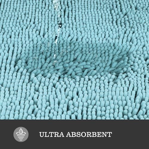 Yeaban Chenille Baby Blue Bathroom Rug 36"x60",Non-Slip Rubber Backing
