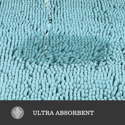 Yeaban Chenille Baby Blue Bathroom Rug 36"x60",Non-Slip Rubber Backing