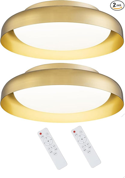 Ken & Ricky Flush Mount Ceiling Light Fixture, Led Dimmable 24w for Bedroom Kitchen Bathroom Laundry Hallway Entryway,Remote Control (Brushed Gold,12Inch,2PK)