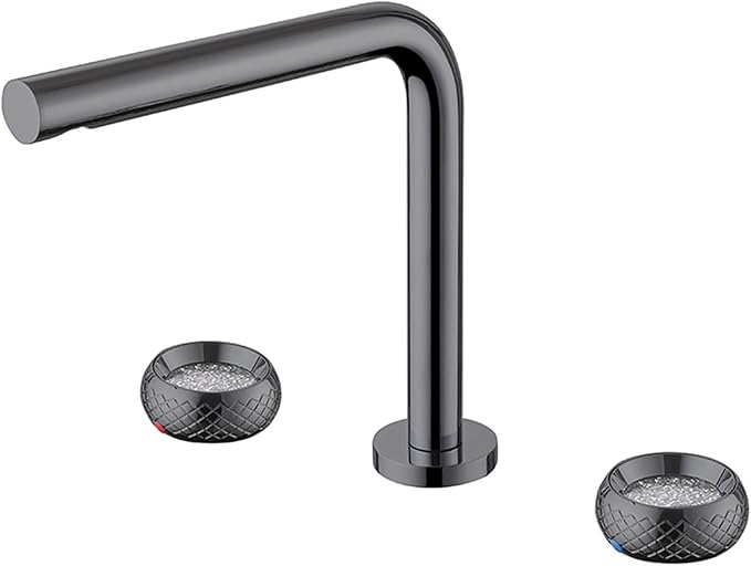 3 Hole Basin Mixer Faucet Double Handle Hot and Cold Water Brass 3 Hole Bathroom Faucets-Grey