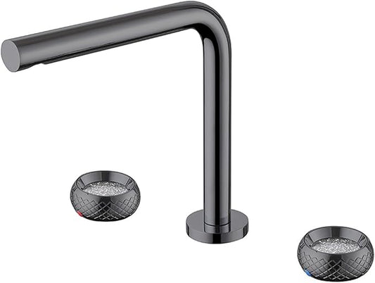 3 Hole Basin Mixer Faucet Double Handle Hot and Cold Water Brass 3 Hole Bathroom Faucets-Grey