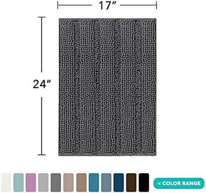 Turquoize Small Bathroom Rug 17x24, Soft Absorbent Chenille Bath Rug, Gray