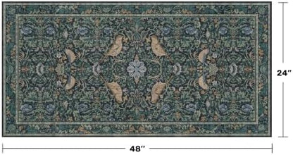 Hazo Haus Washable Floral Small 2x4 Thin Door Mats for Inside Entry, Dark Blue Bird Non Slip Kitchen Rug, Low Pile Bathroom Rug, Traditional Carprt for Bedroom Besdide Bed
