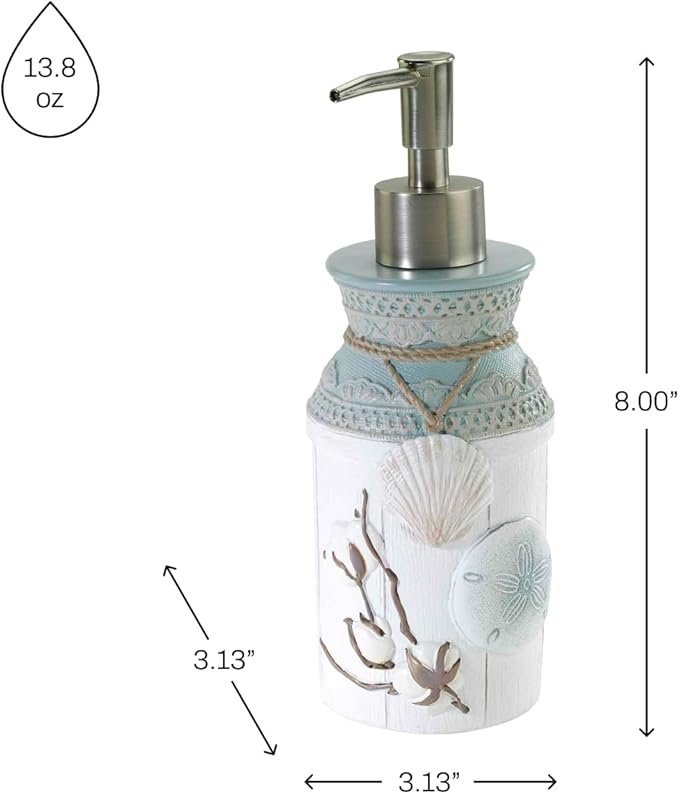 Avanti Linens - Lotion Pump/Soap Dispenser, Countertop Accessories, Farmhouse Chic Bathroom Decor (Farmhoue Shell Collection)