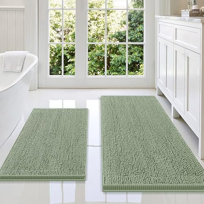 Smiry Chenille Bathroom Rugs Sets 2 Piece (47x20+30x20, Sage Green)