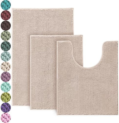 Urvoix Bathroom Rugs Sets 3 Piece, Non-Slip Chenille Bath Rug Set