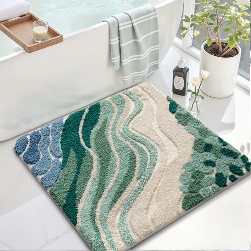 LUMI Beach Bathroom Rug Square 26x26, Soft Absorbent Bath Mat, Non Slip