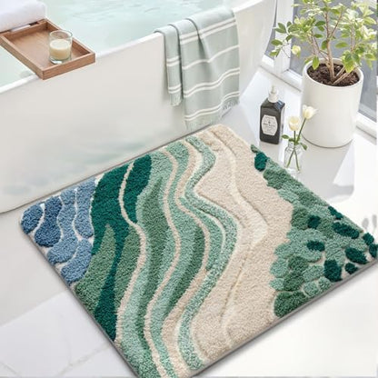 LUMI Beach Bathroom Rug Square 26x26, Soft Absorbent Bath Mat, Non Slip