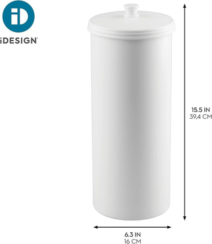 iDesign Freestanding Bathroom Toilet Paper Storage Holder, 2-Pack, White | With Lid, Holds 3 Extra Rolls
