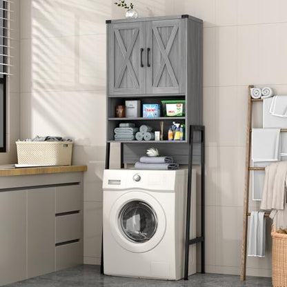 Vabches Metal Frame Over The Toilet Storage Cabinet, Wash Grey