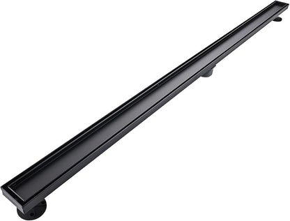 Linear Shower Floor Drain, Black 60 Inch 304 Stainless Steel Bathroom Drains Kit, Rectangular Shower Trench Drain with Reversable Tile-in Pattern Drain Cover & Hair Catcher