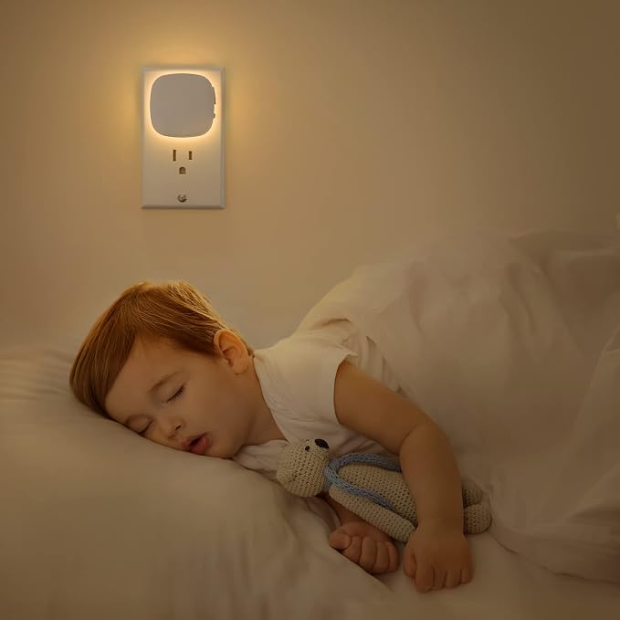 AUVON Plug-in LED Backlit Night Light 4 Packs, Motion & Dusk to Dawn Sensor | 2200K Soft Warm White Nightlight with 1-50lm Dimmable Brightness for Bedroom, Bathroom, Hallway, Kitchen, Garage, Nursery