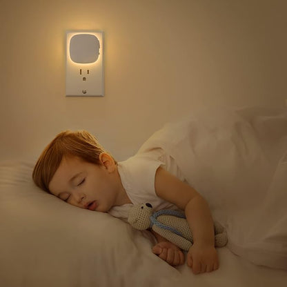 AUVON Plug-in LED Backlit Night Light 4 Packs, Motion & Dusk to Dawn Sensor | 2200K Soft Warm White Nightlight with 1-50lm Dimmable Brightness for Bedroom, Bathroom, Hallway, Kitchen, Garage, Nursery