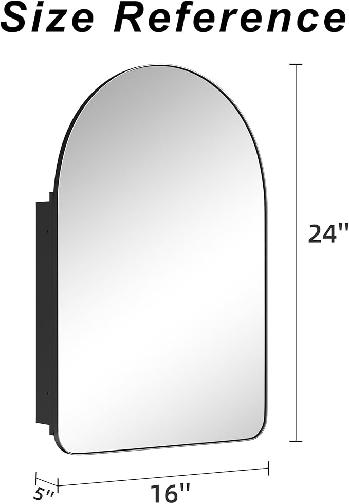 Casaphoria 24" H x 16" W Arched Wall Medicine Cabinets Mirrors, Bathroom Medicine Cabinet with Mirror, Metal Frame Wall Mirror Cabinet, Black G
