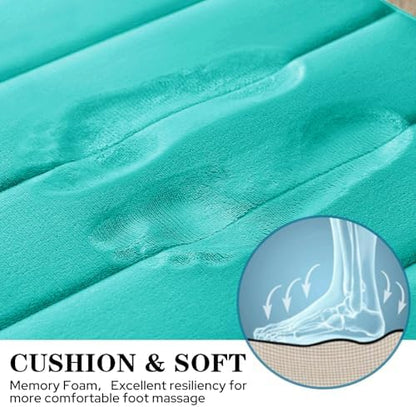 BYSURE Light Teal Memory Foam Bathroom Rug Set 3 Piece