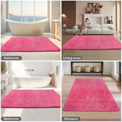 Yeaban Chenille Hot Pink Bathroom Rug 36"x60",Non-Slip Rubber Backing