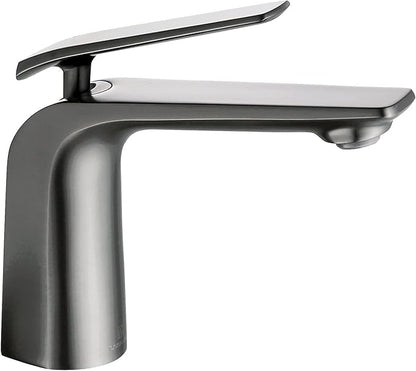 TOCALOCA Bathroom Basin Faucet Gun Grey Modern Bathroom Vanity Sink Faucets Brass, One Hole Single Handle Lavatory Faucet Bath Mixer Taps