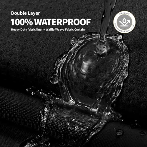 Dynamene Black Hook Free Waffle Shower Curtain & Snap-in Fabric Liner,72x83