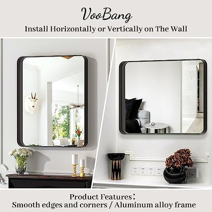 VooBang Bathroom Mirror 24x36 inch, Black Gorgeous Deep Frame Wall Mirror, Modern Round Corner Bathroom Vanity Mirror for Bedroom, Living Room, Hanging or Leaning Horizontal or Vertical, Black