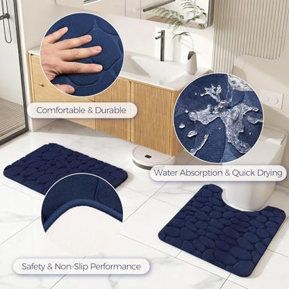 Navy Blue Bathroom Accessories Set, Bathroom Set with Shower Curtain and Rugs, Trash Can, Toilet Brush with Holder, Soap Dispenser, Toothbrush and Toothpaste Holder, Cup, Soap Dish, Qtip Holders