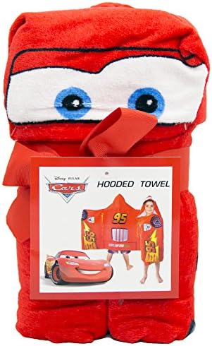 Jay Franco Kids Hooded Towel – 22" x 51" Super Soft Bath Wrap with 3D Hood, Classic Characters, Beach, Pool & Travel, Official Licensed, Red - Cars