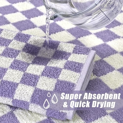 8-Piece Cotton Towels and Washcloths Sets, Checkered Bathroom Towels Set