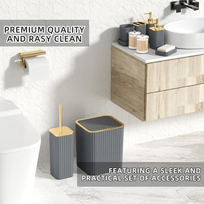 XLHOMO Bathroom Set - 26PC Bathroom Set with Shower Curtain and Rugs, Bathroom Accessory Set, Grey Bathroom Accessories Set, Trash Can & Soap Dispenser
