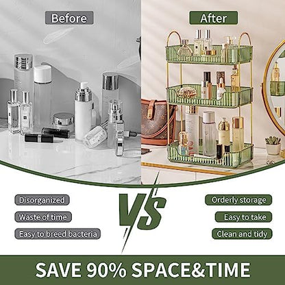 Akinbas 3 Tier Bathroom Organizer Countertop Makeup Perfume Tray Skincare Organizer for Bathroom Dresser Vanity (Green)