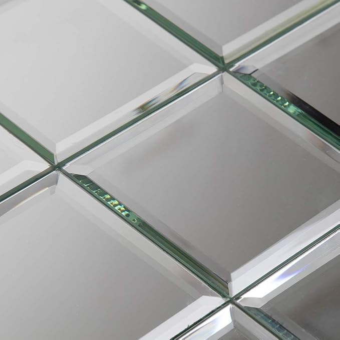 Beveled Mirror Tile, 4x4 Inch Mirror Square Tiles for Kitchen Backsplash Bathroom Shower Wall 46 Pcs, 5 SQ.FT