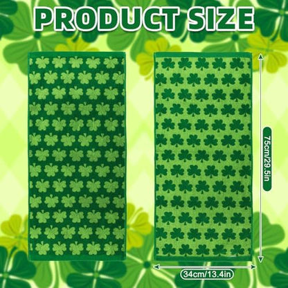 Whaline St. Patrick's Day Hand Towels Shamrock Jacquard Cotton Bathroom Towel Green Lucky Clover Absorbent Bath Towel for Kitchen Dish Drying Cleaning Cooking, 29.5 x 13.4 Inch, 2Pcs