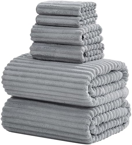 6 Piece Bath Towel Set, 30"x60" Microfiber Towels,Grey