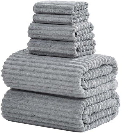 6 Piece Bath Towel Set, 30"x60" Microfiber Towels,Grey