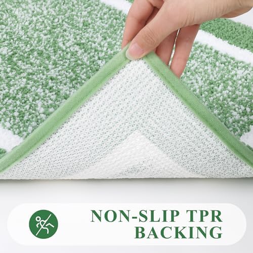 Pauwer Bathroom Rugs 3 Piece Set, Non Slip Washable Bath Mat, Green