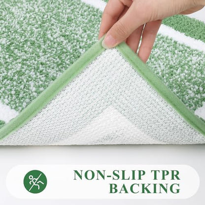 Pauwer Bathroom Rugs 3 Piece Set, Non Slip Washable Bath Mat, Green
