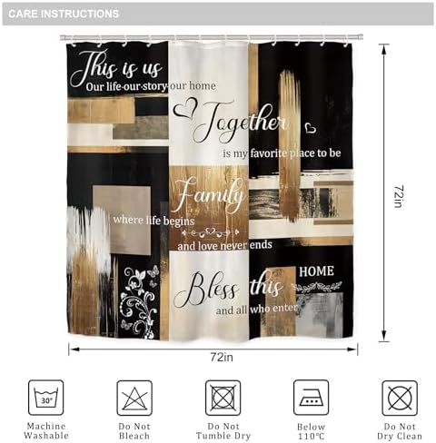 Black Gold Abstract Oil Painting 4Pcs Bathroom Shower Curtain Set with Rugs