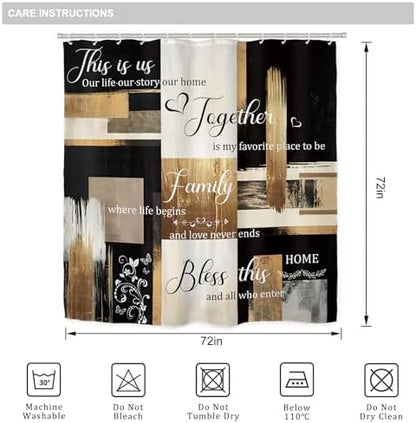Black Gold Abstract Oil Painting 4Pcs Bathroom Shower Curtain Set with Rugs