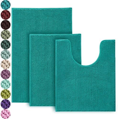 Urvoix Bathroom Rugs Sets 3 Piece, Non-Slip Chenille Bath Rug Set