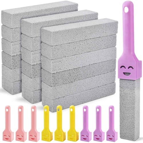 27 Pack Cleaning Pumice Stone Toilet Bowl Stick Cleaner with Handle Hard Water Ring Calcium Buildup Stains Remover Powerfully for Cleaning Toilet Bathtubs Kitchen Sink Grill Pools