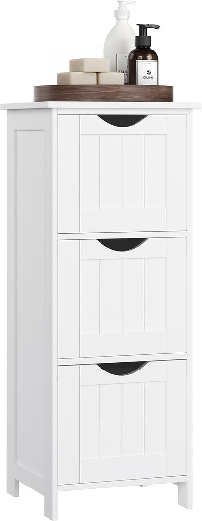 VASAGLE Floor Storage Cabinet, Freestanding Storage Unit with 3 Drawers, 11.8 x 12.6 x 31.9 Inches, for Bathroom, Living Room, Kitchen, Modern Style, Matte White UBBC050WH01S