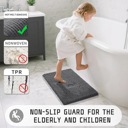 Yimobra Washable Bathroom Rugs, Super Soft & Absorbent Chenille Bath Mat for Floor & Carpet, Quick Dry Non Slip Bath Mat for Tub Shower, 32"x20",Dark Gray