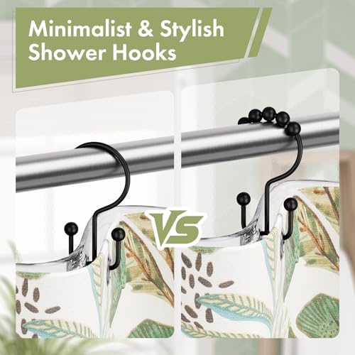 Amazer Shower Curtain Rings, Rust-Resistant Metal Double Shower Hooks for Curtain Rolling Shower Curtain Hooks Rings Shower Rings for Bathroom Shower Curtain Rod, Matte Black, Set of 12 Rings