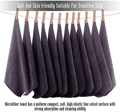 TENSTARS 12 Pack Premium Washcloths Set - Quick Drying- Soft Microfiber Coral Velvet Highly Absorbent Wash Clothes - Multipurpose Use as Bath, Spa, Facial, Fingertip Towel (Grey)
