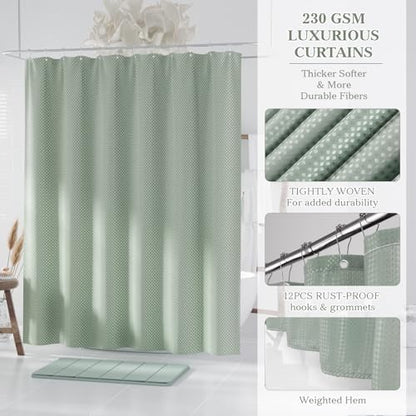 Sage Green Bathroom Decor Set Complete with Shower Curtain and Rugs